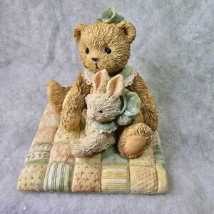 Cherished Teddies Bear and Bunny on Quilt - Cream and Tan